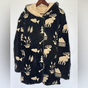 Vintage Denali Rustic Woodland Cabin-Core Blanket Fleece Coat w/Toggle Buttons